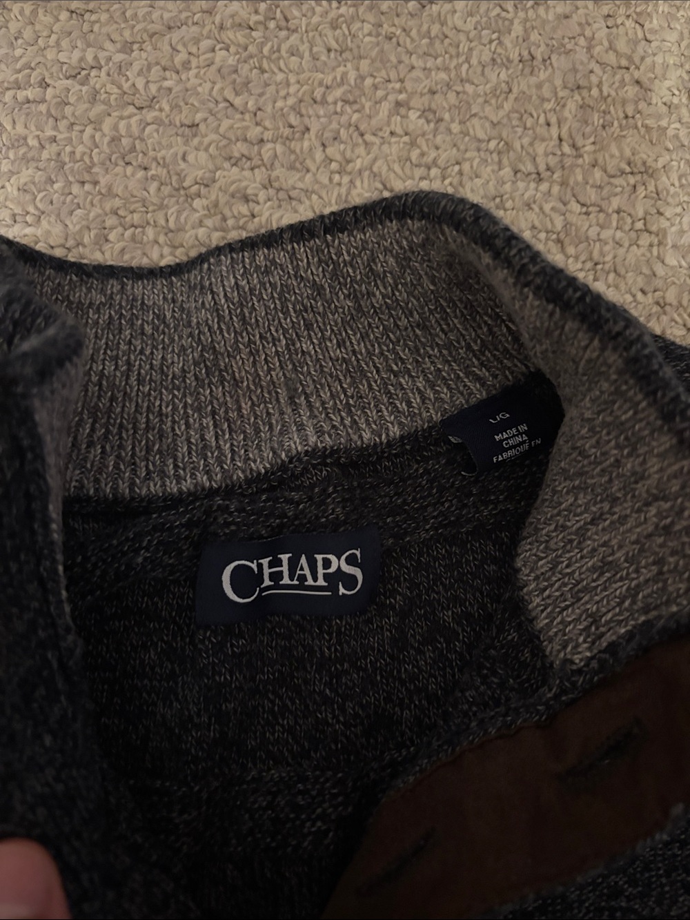 Chaps Charcoal Knit Henley with Brown Trim - Picture 2 of 3